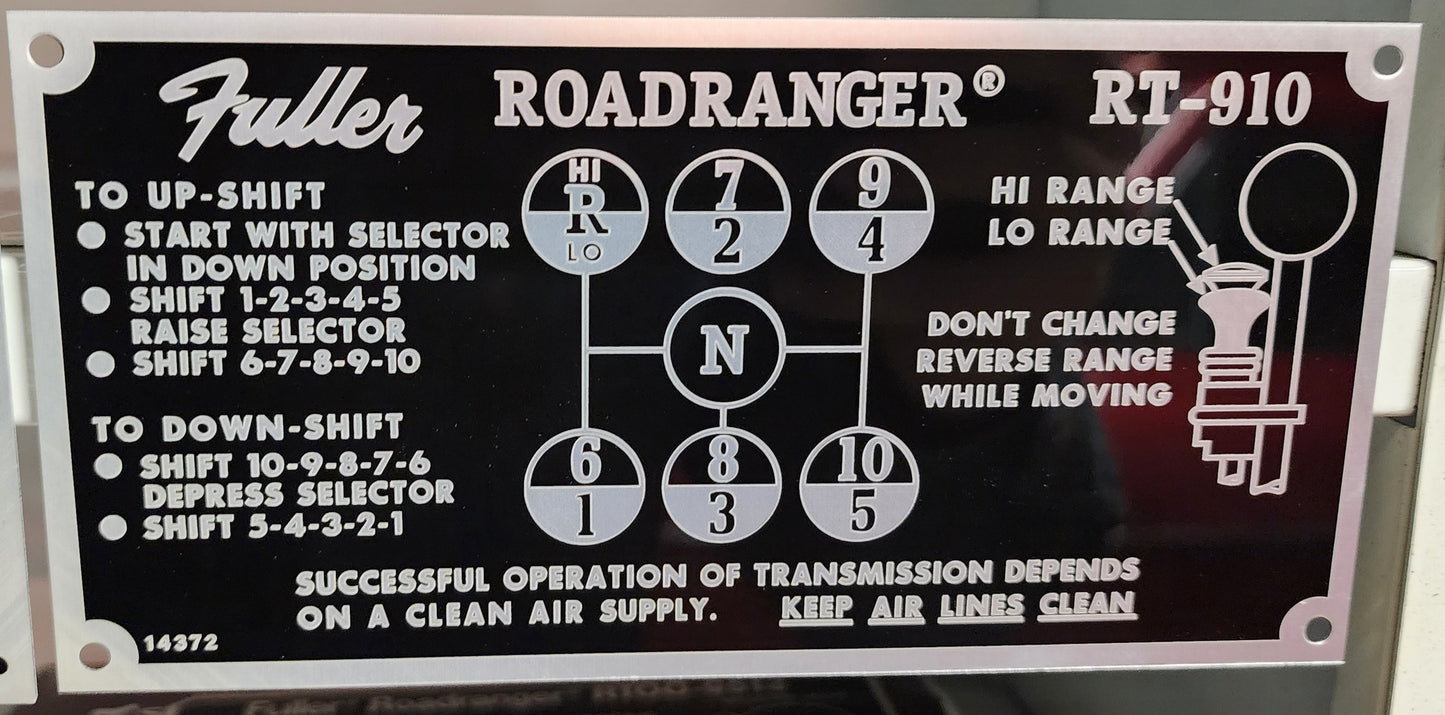 Fuller Roadranger RT-910 Shift Pattern Plate