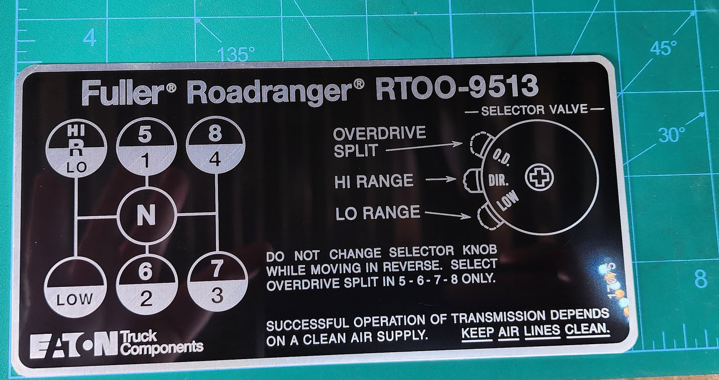 Eaton Fuller RTOO-9513 Shift Pattern Plate