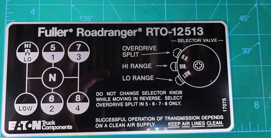 Fuller Roadranger RTO-12513 Shift Pattern Plate