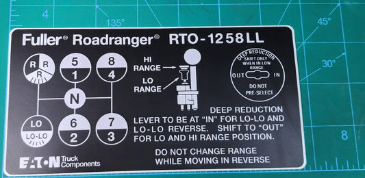 Fuller Roadranger RTO-1258LL Shift Pattern Decal