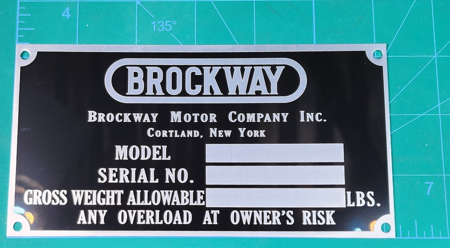 Brockway 100/200 Series Serial Number Tag