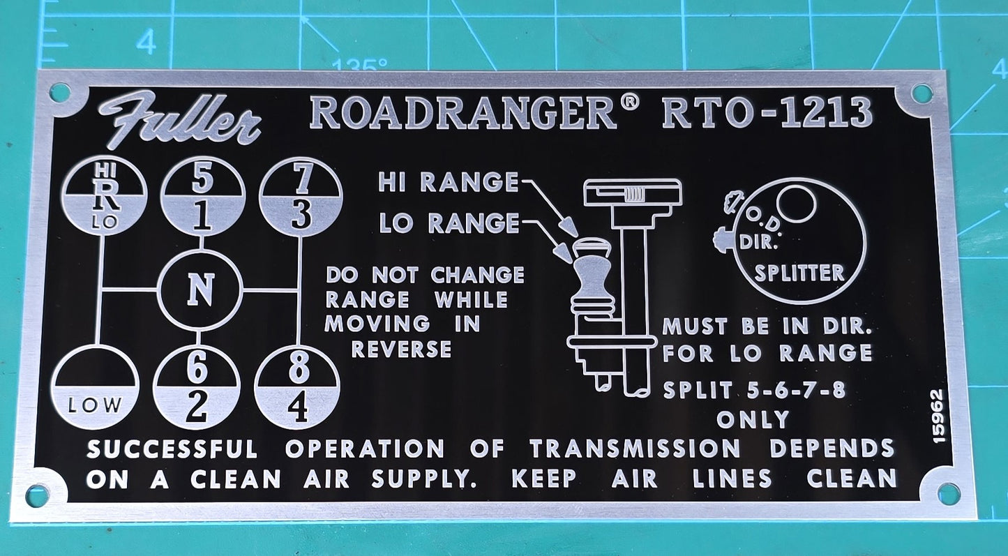 Fuller Roadranger RTO-1213 Shift Pattern Plate