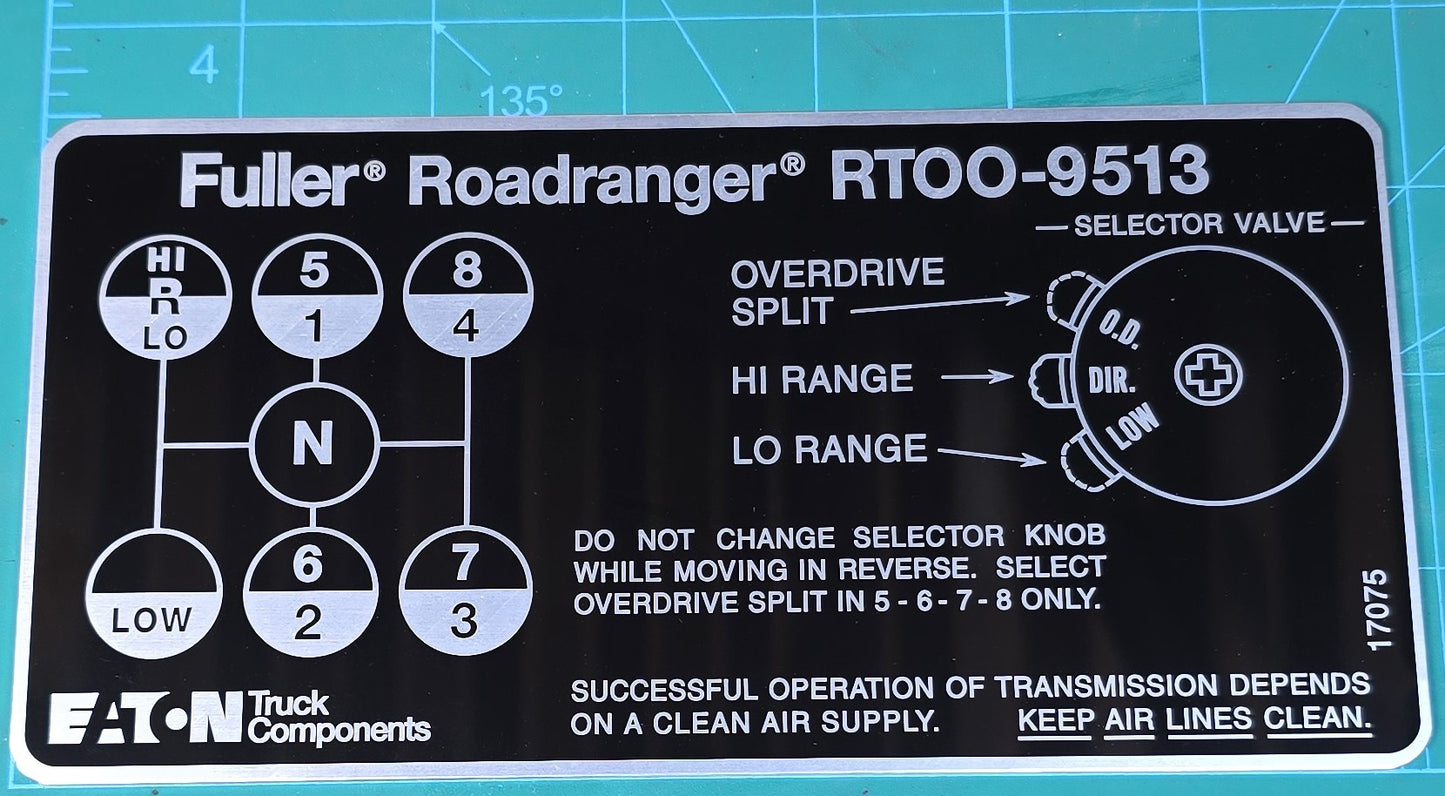 Eaton Fuller RTO-9513 Shift Pattern Plate