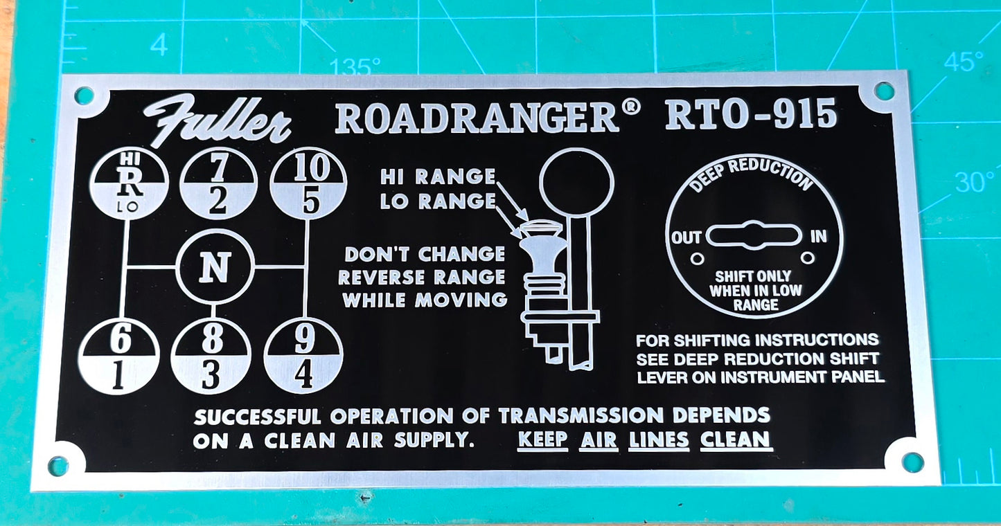 Eaton Fuller Roadranger RTO-915 Shift Pattern Plate