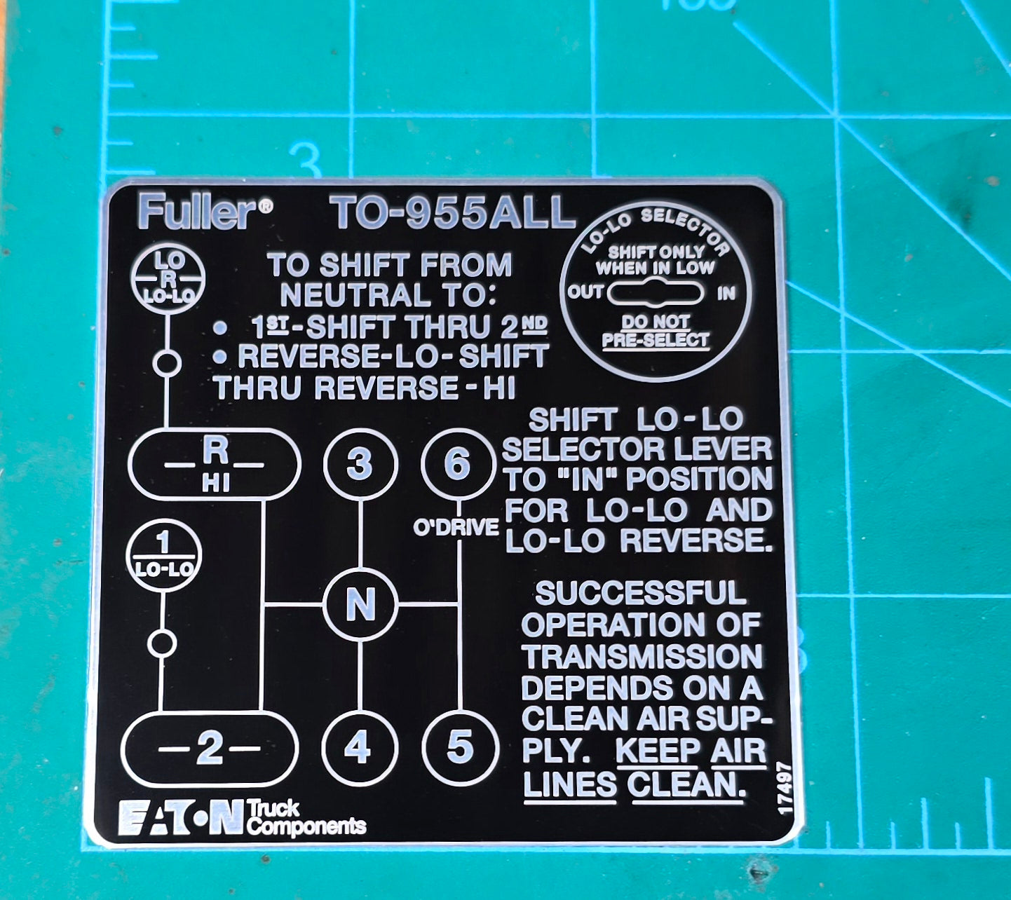 Eaton Fuller TO-955ALL Shift Pattern Plate