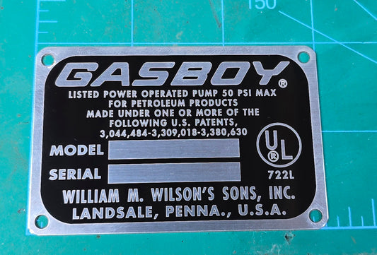 Gasboy Gas Pump Serial Number Data Plate